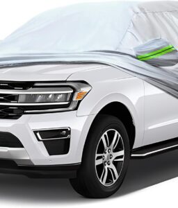 Full Car Cover Universal 6 Layers Outdoor Thicked All Weather Cover, Sunshield, Waterproof, Snow Proof, UV Proof, Scratch Proof, Bird Droppings, 6 Reflective Strips, Fits SUVs up 205"-216"