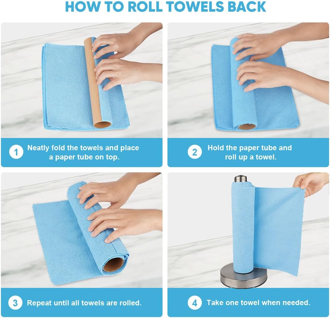 AIDEA Microfiber Cleaning Cloth Roll, Blue Shop Towels 55 Sheets Washable, Microfiber Towels for Cars, Blue Rags Reusable Paper Towel for Automotive, Workshop, House, Kitchen, Cleaning Supplies11×9" - Image 7