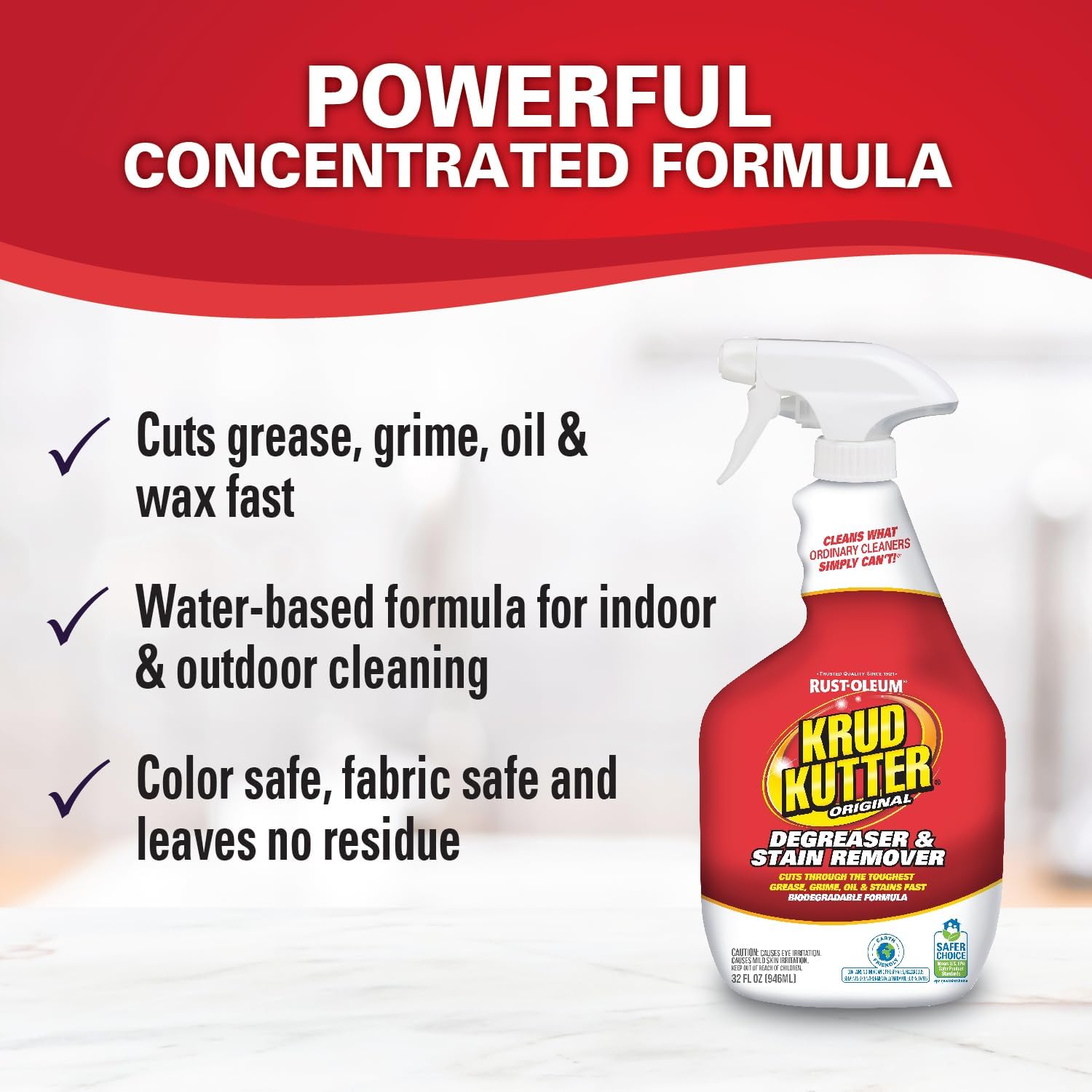 Krud Kutter Original Cleaner Degreaser Spray, 32 oz | Cuts grease, oil, grime, tar and wax. Water-based formula. Leaves no residue. - Image 3