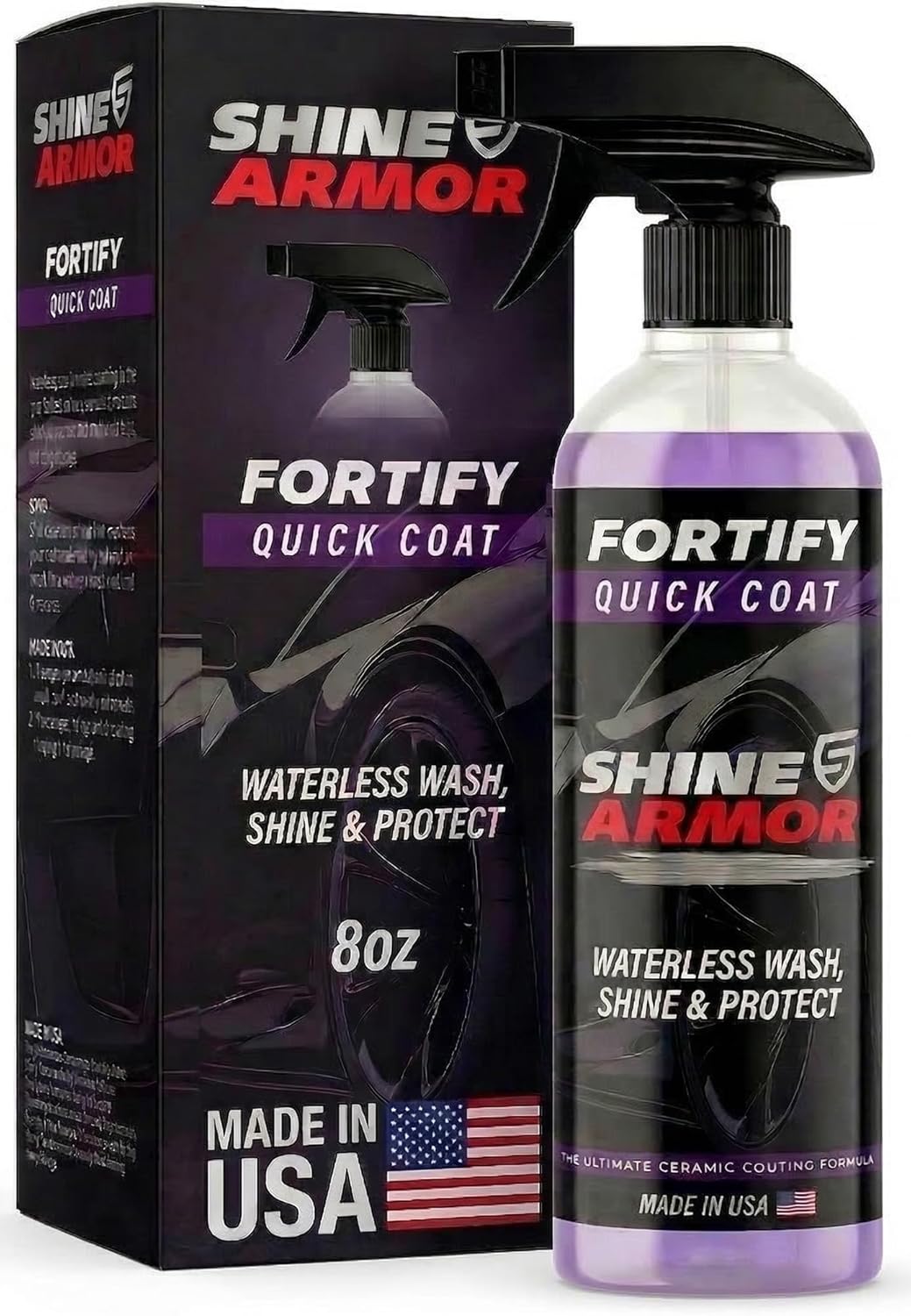 SHINE ARMOR Fortify Quick Coat - 8oz Ceramic Waterless Detailer Spray | 3-in-1 Wash, Wax & Nano-Ceramic Coating | Mirror Shine, Zero Streaks, No Dust Residue | 6-12 Month Protection | Made in USA | Spray On, Wipe Off. Ceramic Protection That Lasts 6 to 12 Months